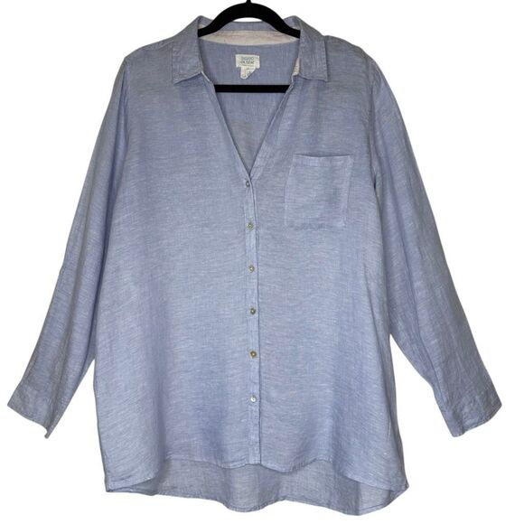 Sigrid Olsen Shirt Light Blue Linen High Low Button Up Size L Beachy, Casual - Picture 2 of 13